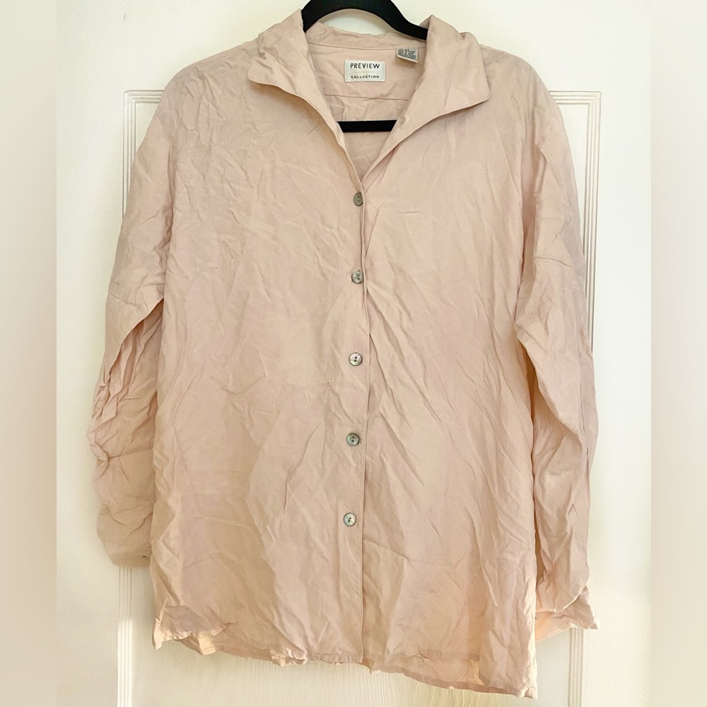 PREVIEW COLLECTION Light Pink Silk Button Down Shirt Size M